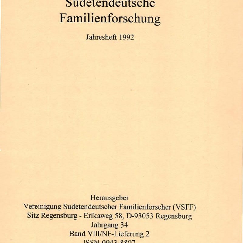 Sudetendeutsche Familienforschung - Band VIII Jahresheft 1992 - PDF-Version
