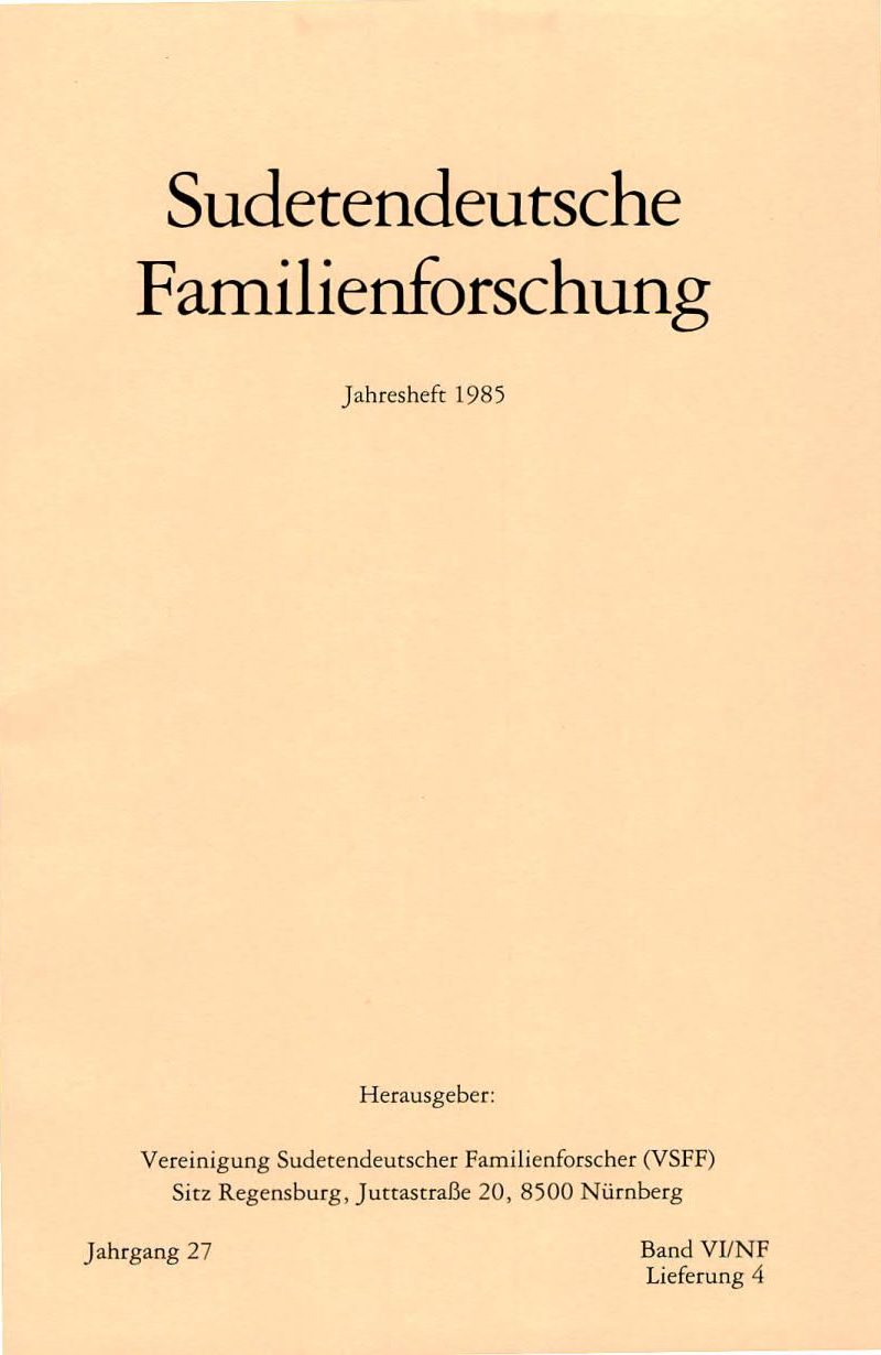 Sudetendeutsche Familienforschung - Band VI Jahresheft 1985 - PDF-Version