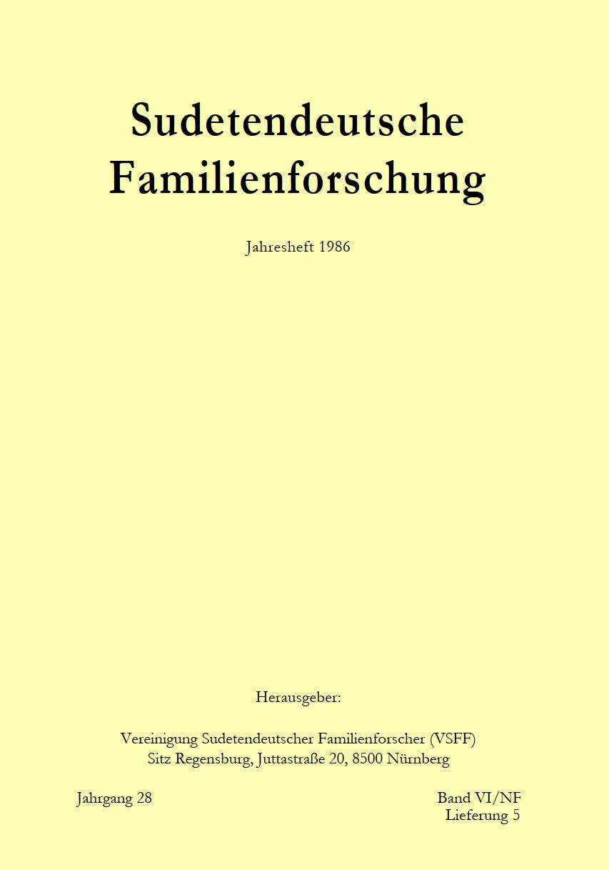 Sudetendeutsche Familienforschung - Band VI Jahresheft 1986 - PDF-Version