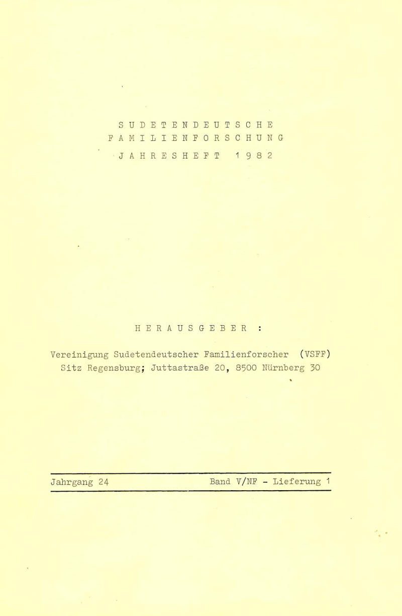 Sudetendeutsche Familienforschung - Band V Jahresheft 1982 - PDF-Version